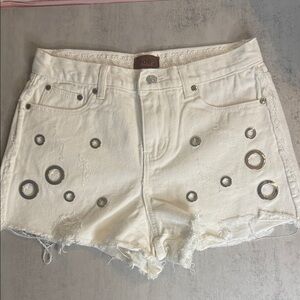 POL Distressed White Jean Shorts with Silver Details